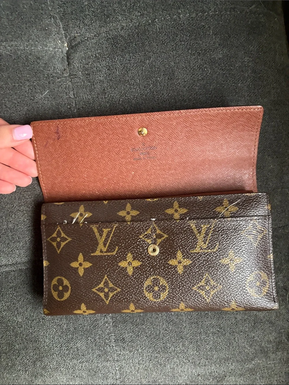 Louis Vuitton Sarah Monogram Canvas Continental Wallet in Brown & Gold